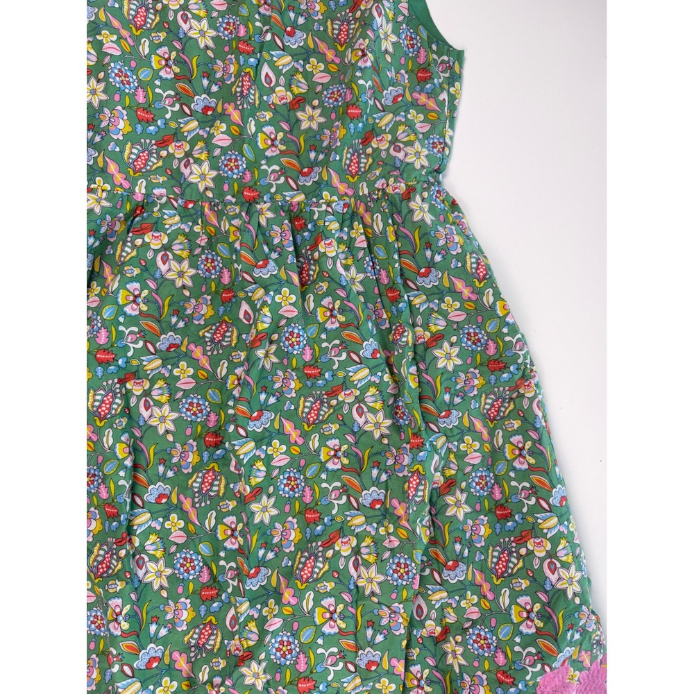 Boden Green Floral Summer Sleeveless Midi Dress Pink Embroidered Hem Womens 10 - Picture 7 of 12